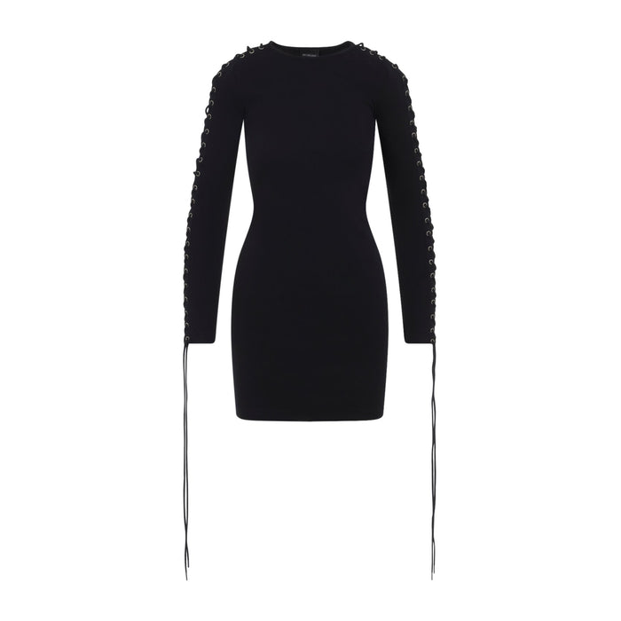 Lace-Up Mini Dress Black Cotton
