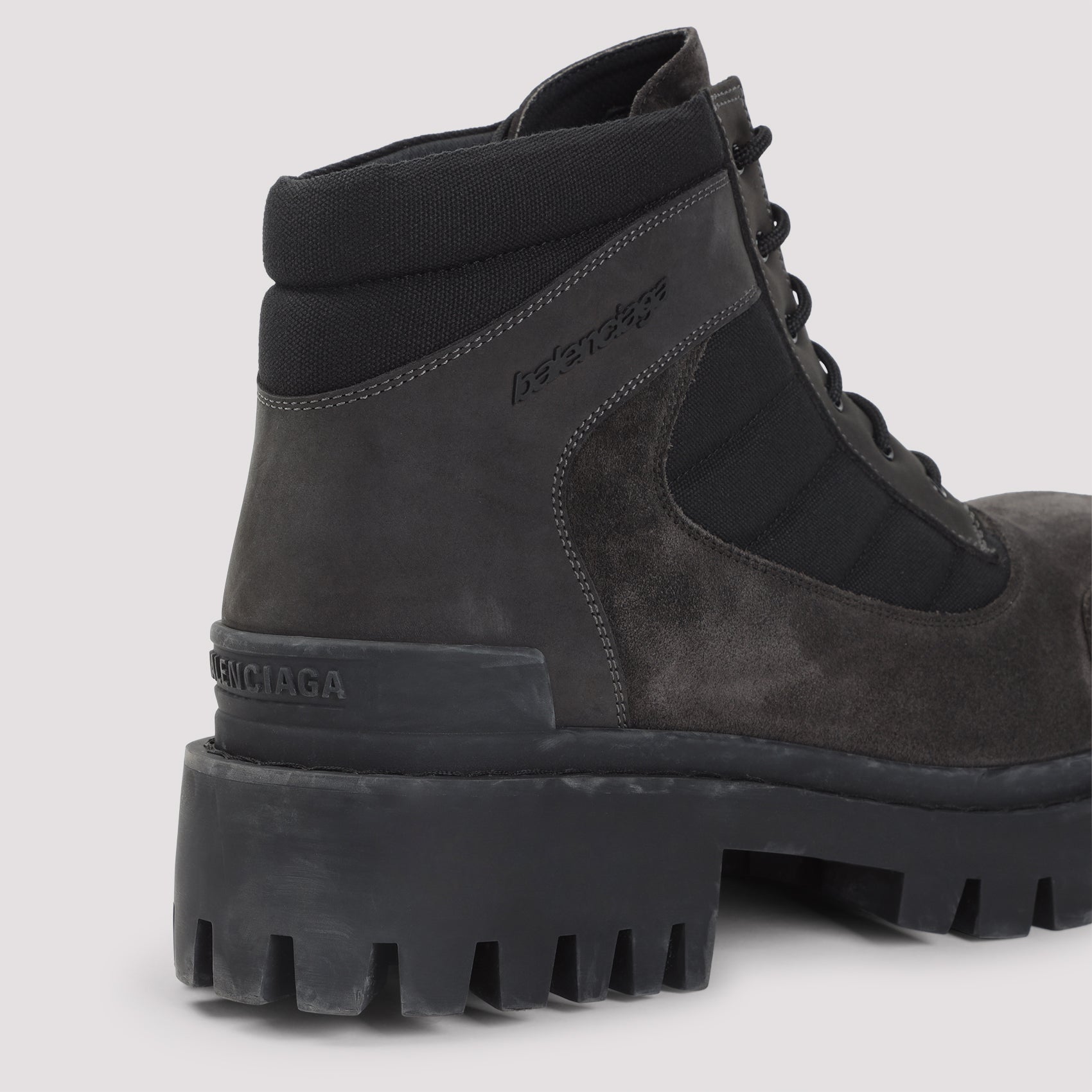 Low Combat Boots Black Canvas Leather Rubber Shoe