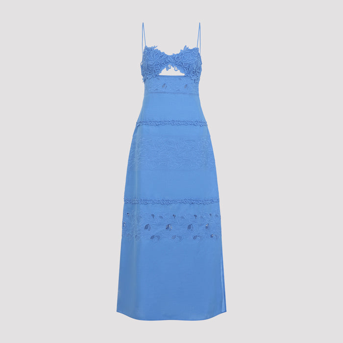 Sleeveless Midi Dress Blue Linen