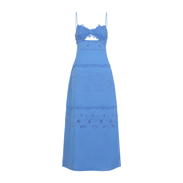 Sleeveless Midi Dress Blue Linen