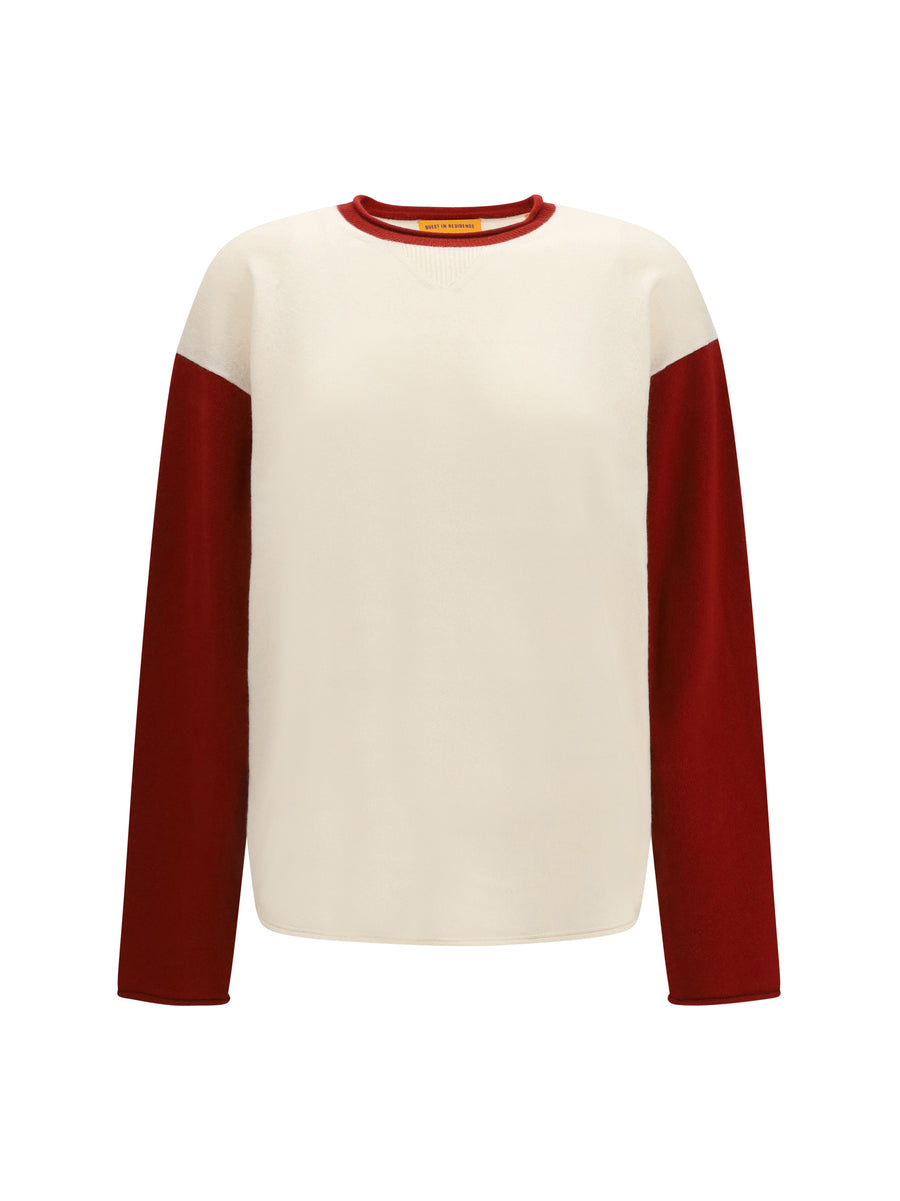 Baseball Oversized Crew Sweater Cream/carmine Kashmir/capra Hircus