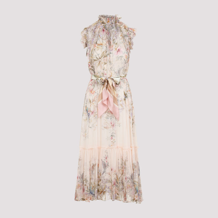 Rebellion Flutter Midi Dress Nude & Neutrals Viscose