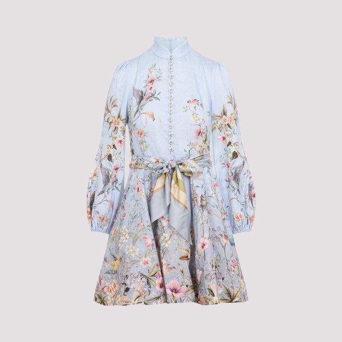 Rebellion Button Mini Dress Blue Linen