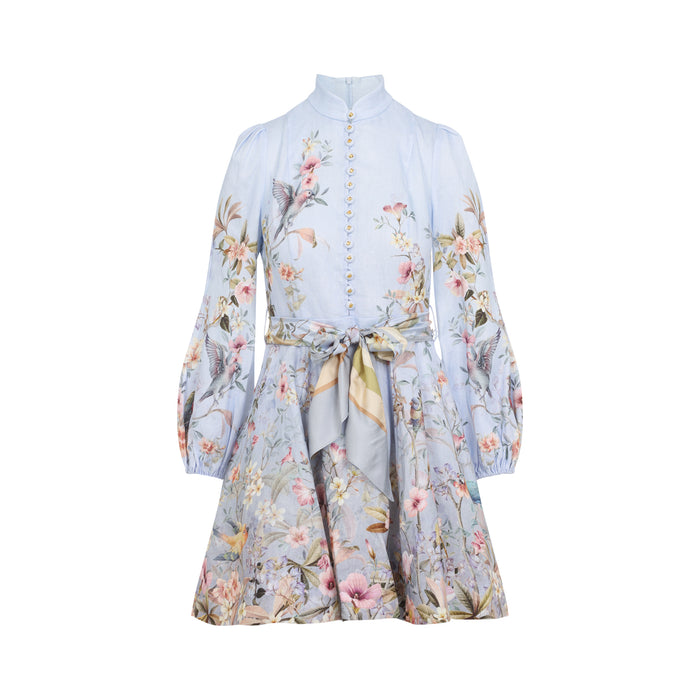 Rebellion Button Mini Dress Blue Linen