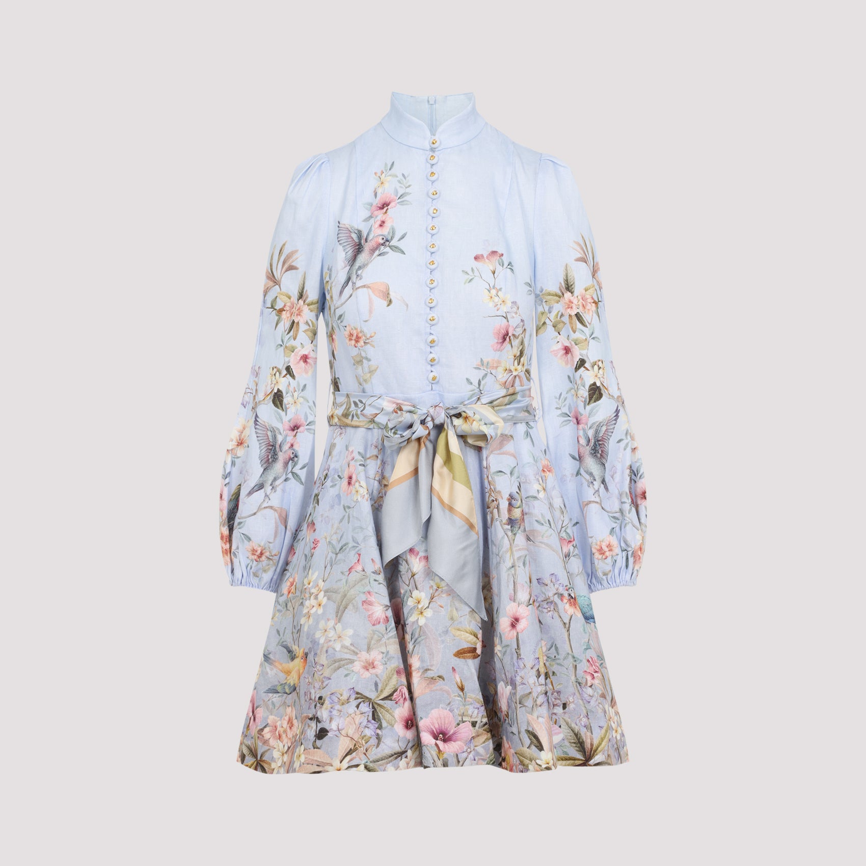 Rebellion Button Mini Dress Blue Linen