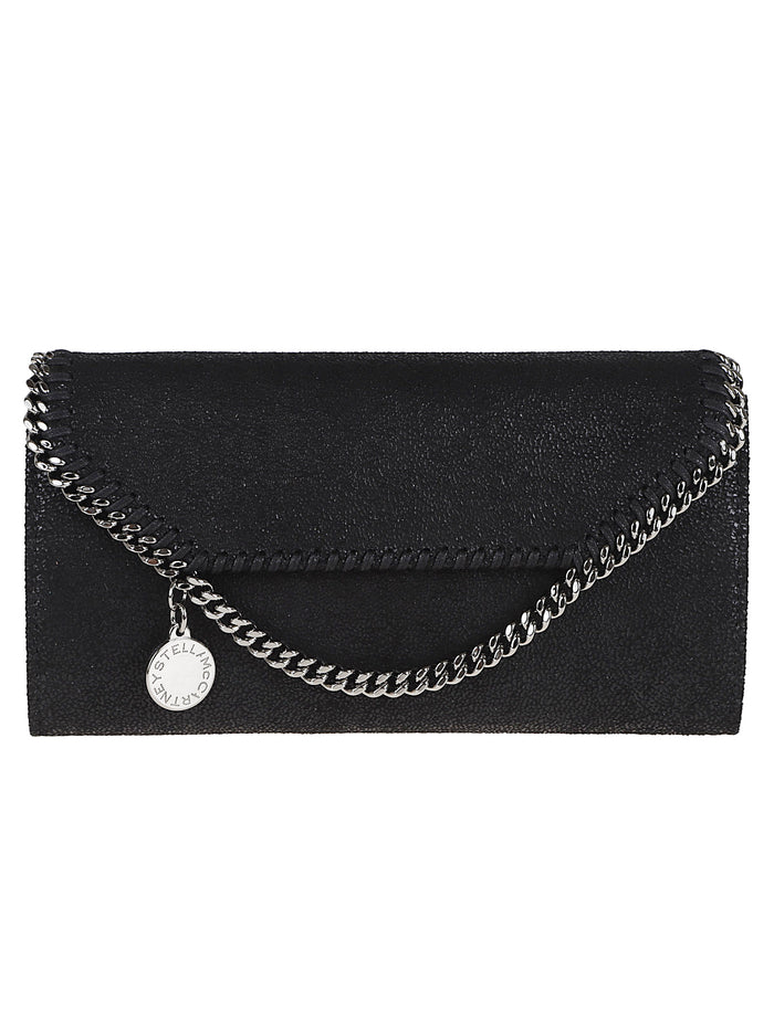 Falabella Continental Wallet With Chain Eco Shaggy Deer W-ruthenium Black Polyester Borsa