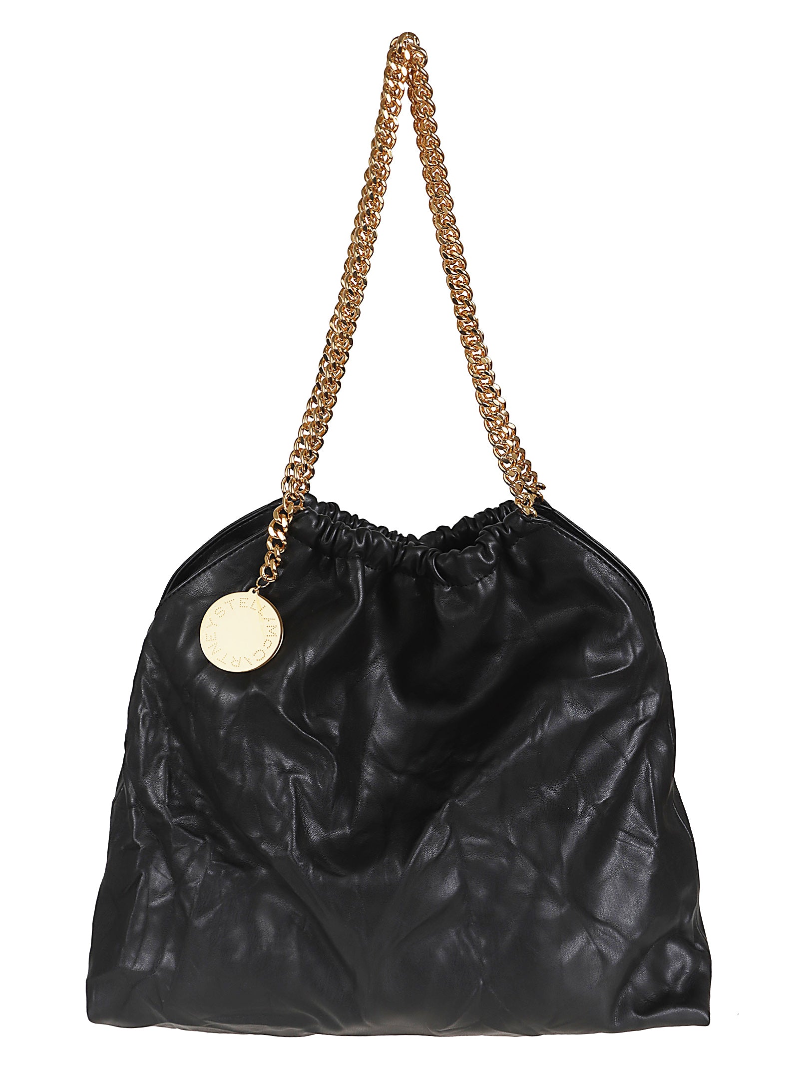 Falabella Medium Drawstring Crinkled Alter Mat Black Polyester Borsa