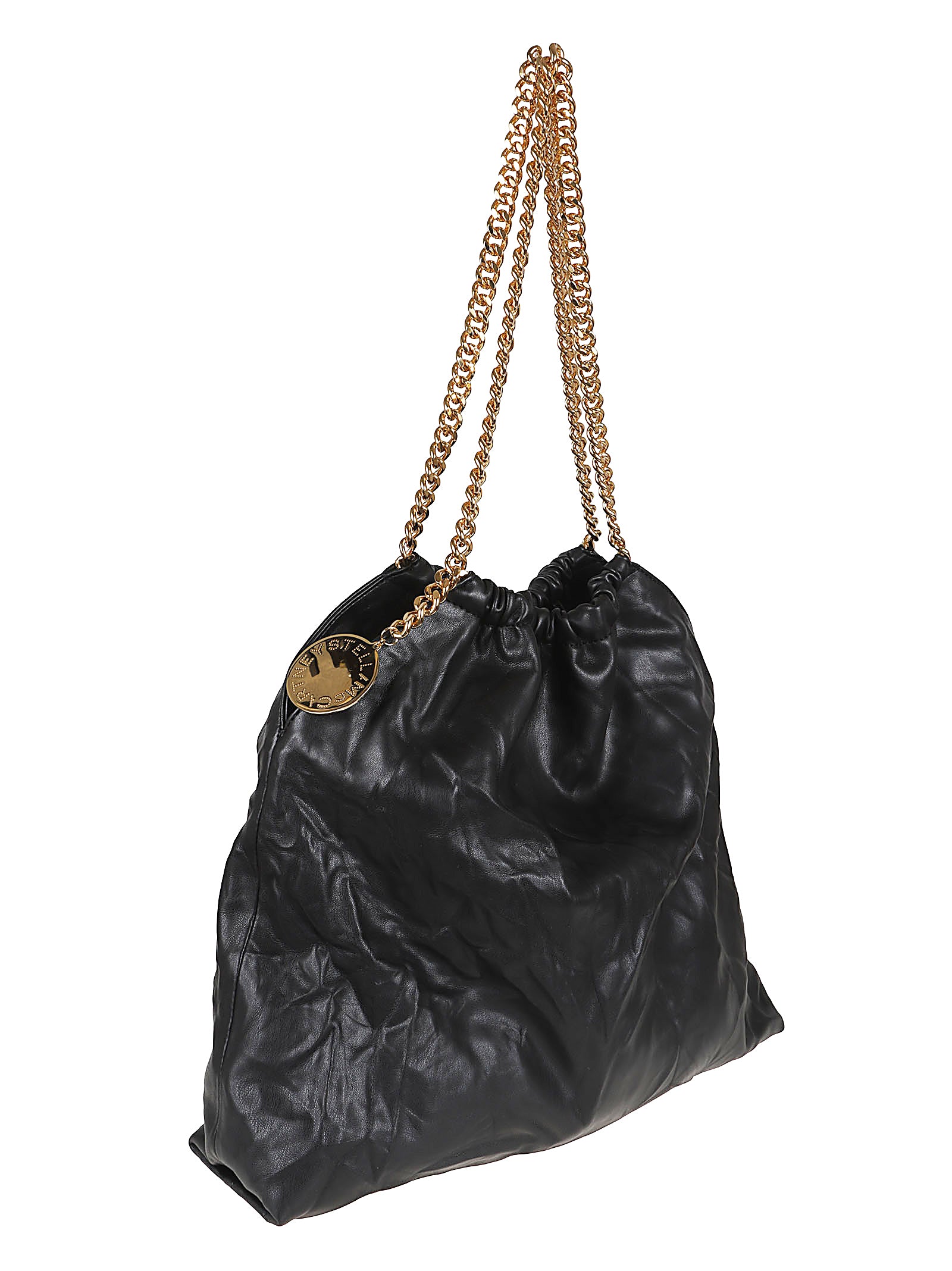 Falabella Medium Drawstring Crinkled Alter Mat Black Polyester Borsa
