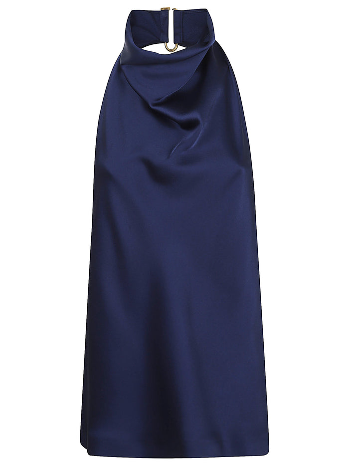 Satin Halterneck Top Blue Zamac