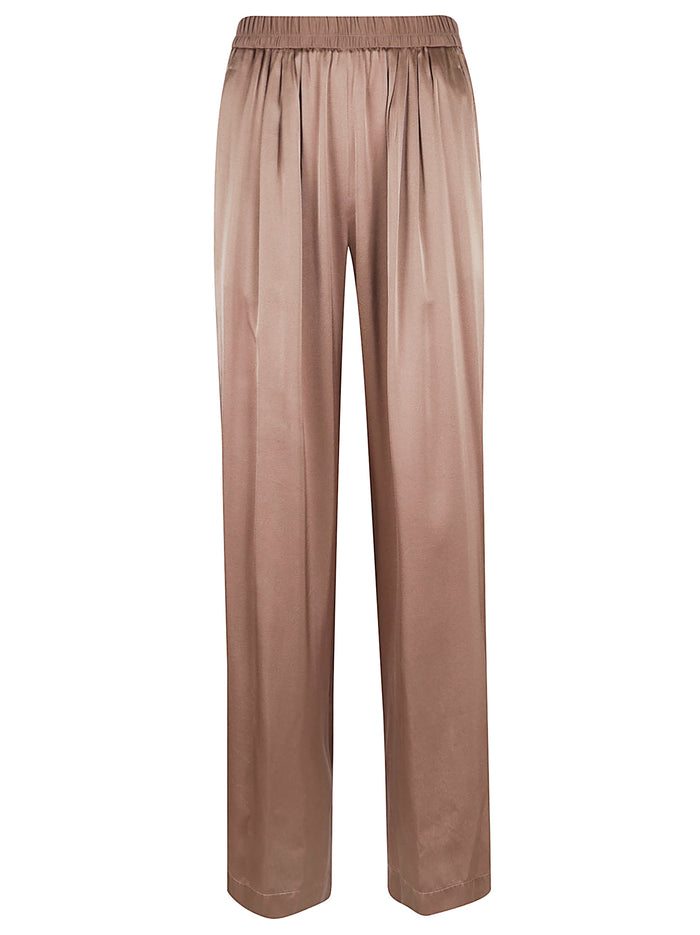 Shiny Stretch Silk Satin Elasticated Loose Pants Brown Se Ea Pantaloni