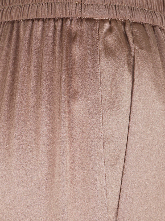 Shiny Stretch Silk Satin Elasticated Loose Pants Brown Se Ea Pantaloni