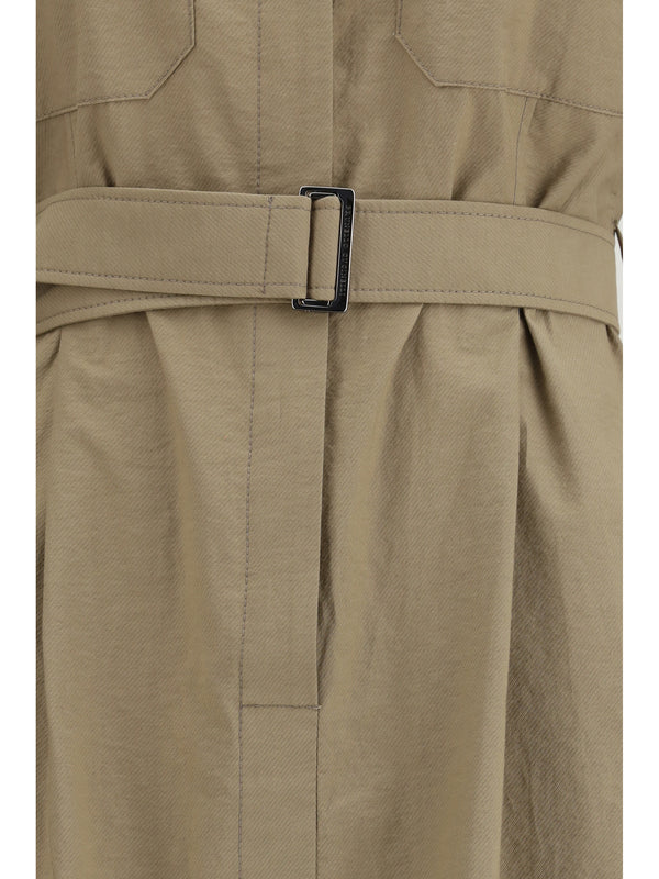 Midi Dress Pocket-Belted Earth Brown Cotton