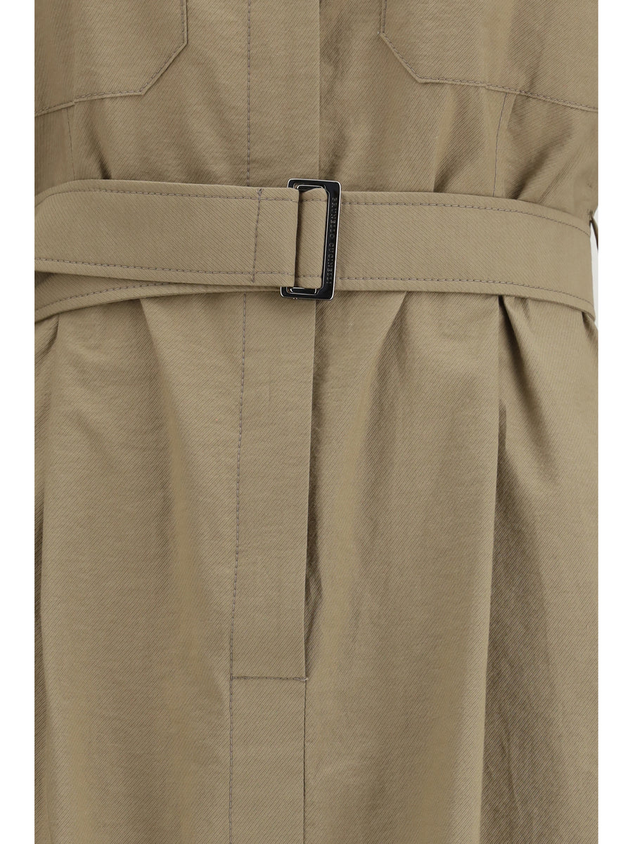 Midi Dress Pocket-Belted Earth Brown Cotton