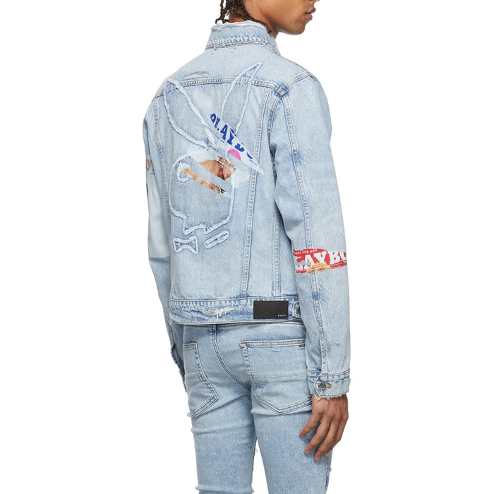 Amiri Playboy Magazine Trucker Denim Jacket Blue Cotton