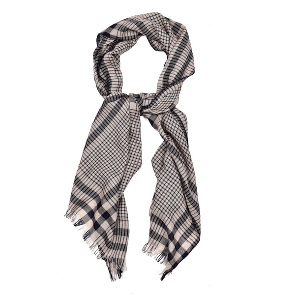 Brunello Cucinelli Check-Print Frayed-Edge Scarf Navy Clothing