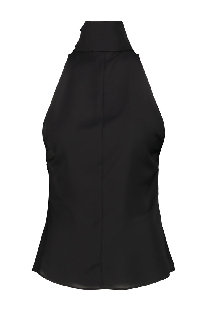 Blouse Scarf Mockneck Black Polyester Top