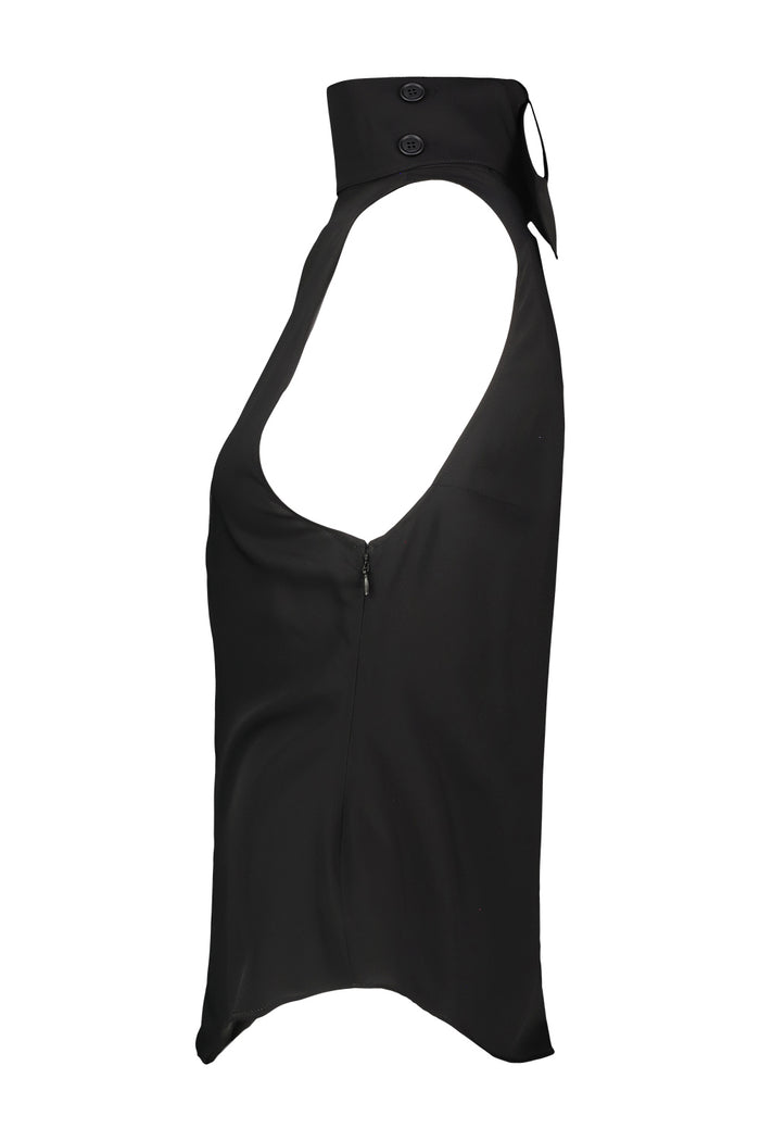 Blouse Scarf Mockneck Black Polyester Top
