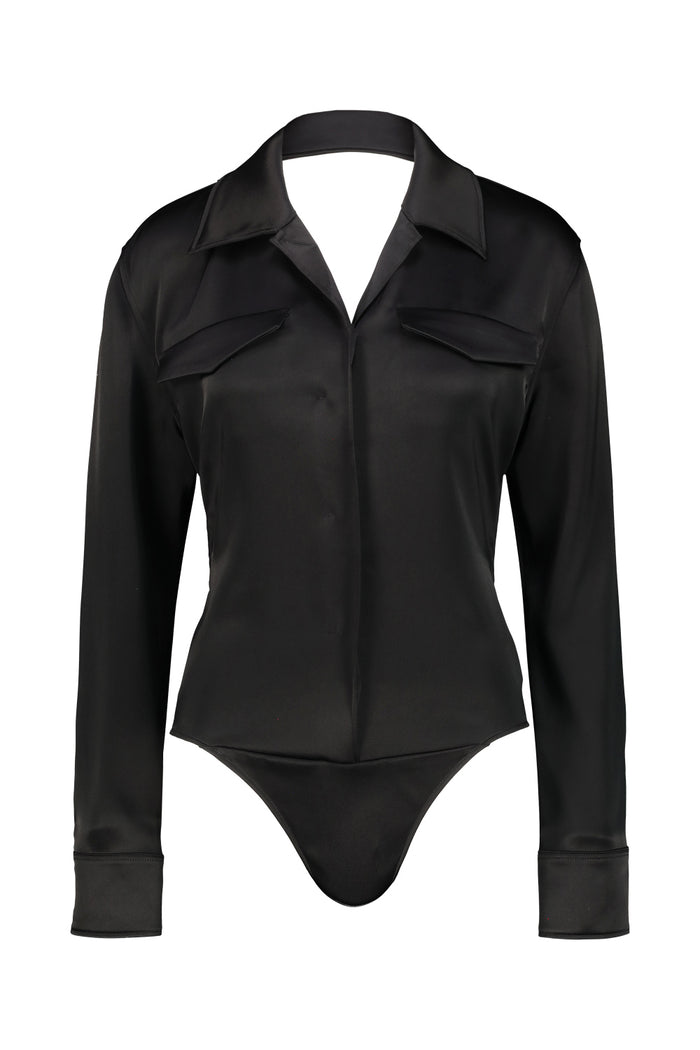 Backless Shirt Bodysuit Black Triacetate Polyester Body