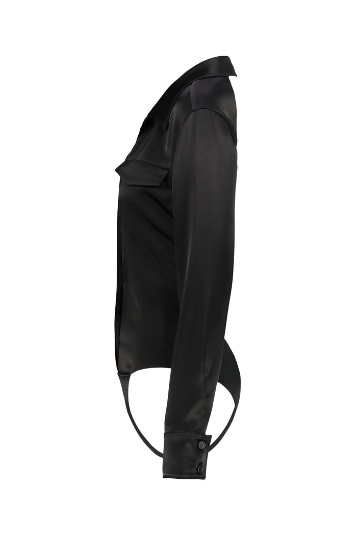 Backless Shirt Bodysuit Black Triacetate Polyester Body