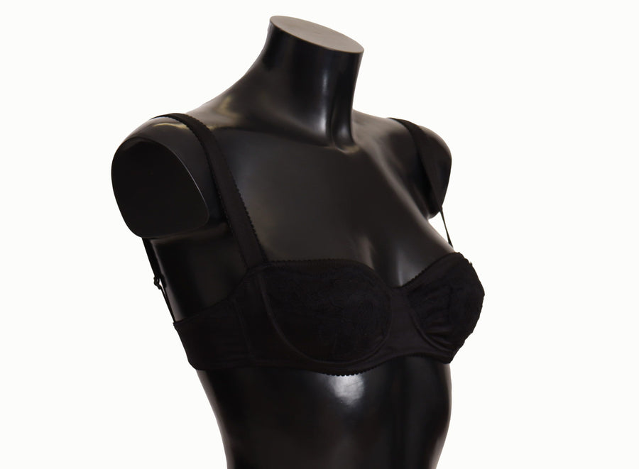 Black Polka Dot Satin Lace Balconette Bra Silk Elastane Clothing