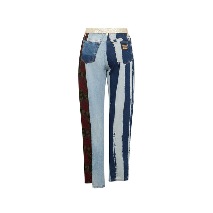 Embroidered Denim Pants Blue
