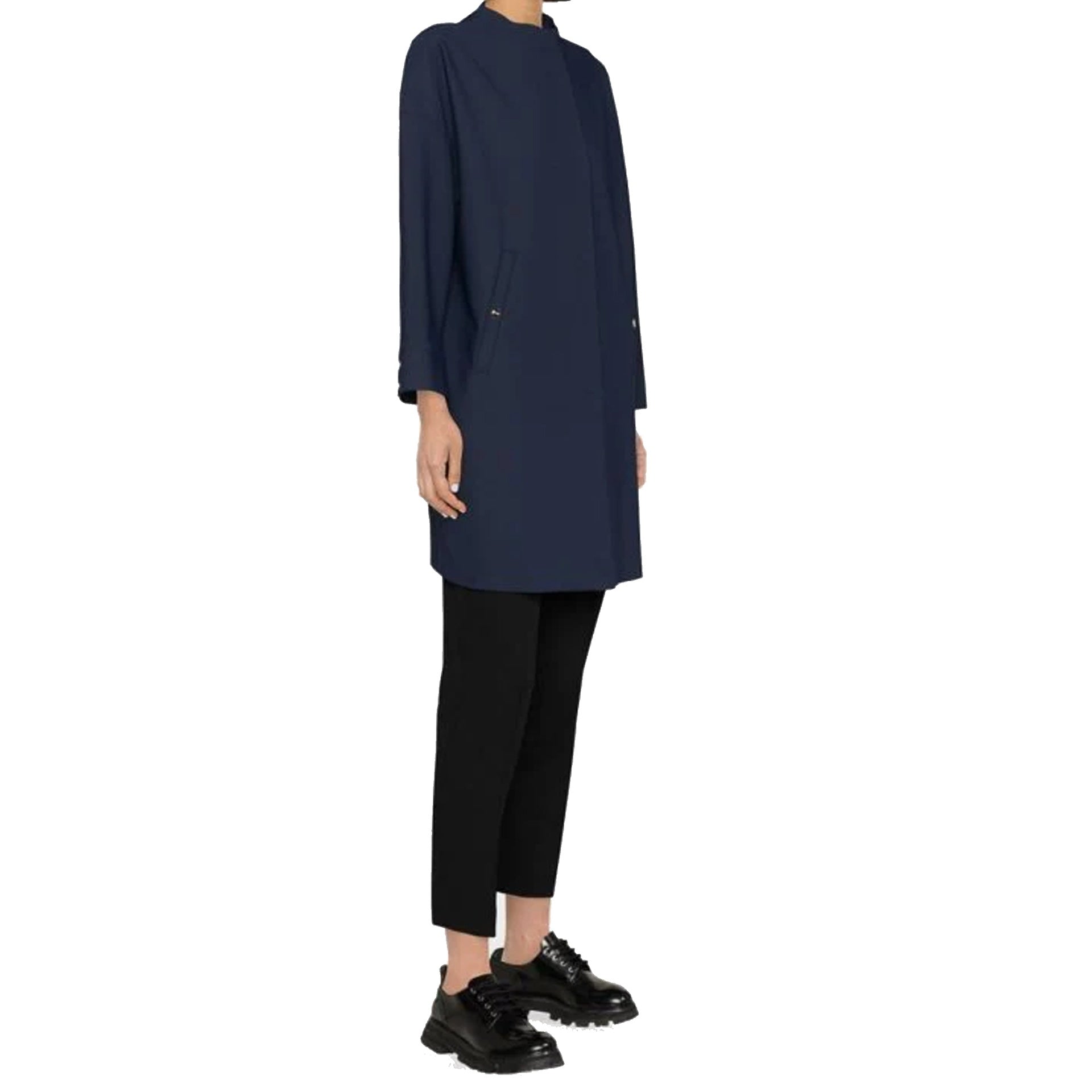 Herno Concealed-Fastening Coat Blue Elastane Polyamide