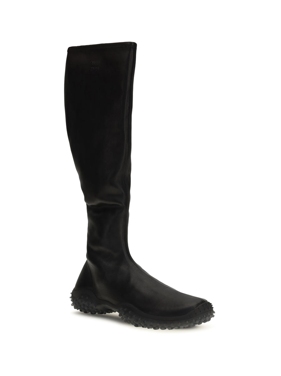 Tall Boots Stretch Nappa Leather Black Lamb