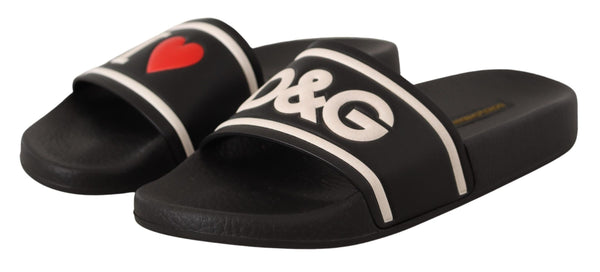Dolce & Gabbana 100% Leather top slide sandals in black
