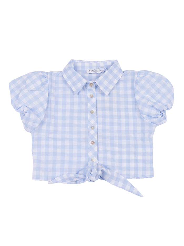Gingham shirt with knot detail Light Blue