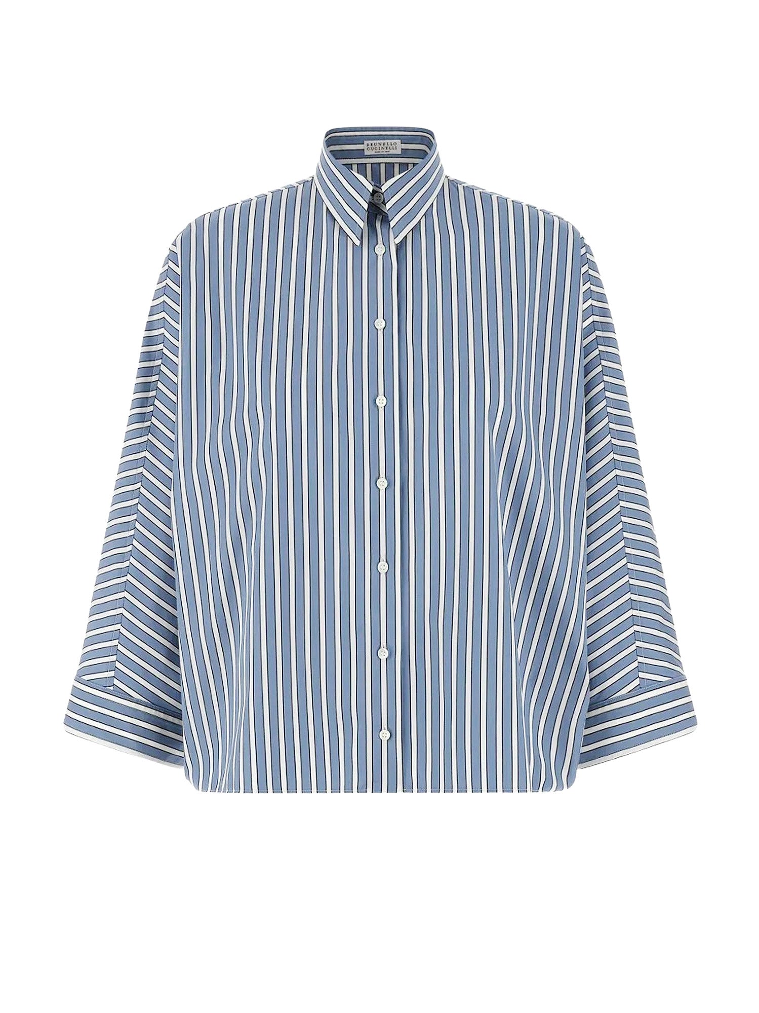 Brunello Cucinelli Shirts Light Blue/brown Stripe/whi Cotone