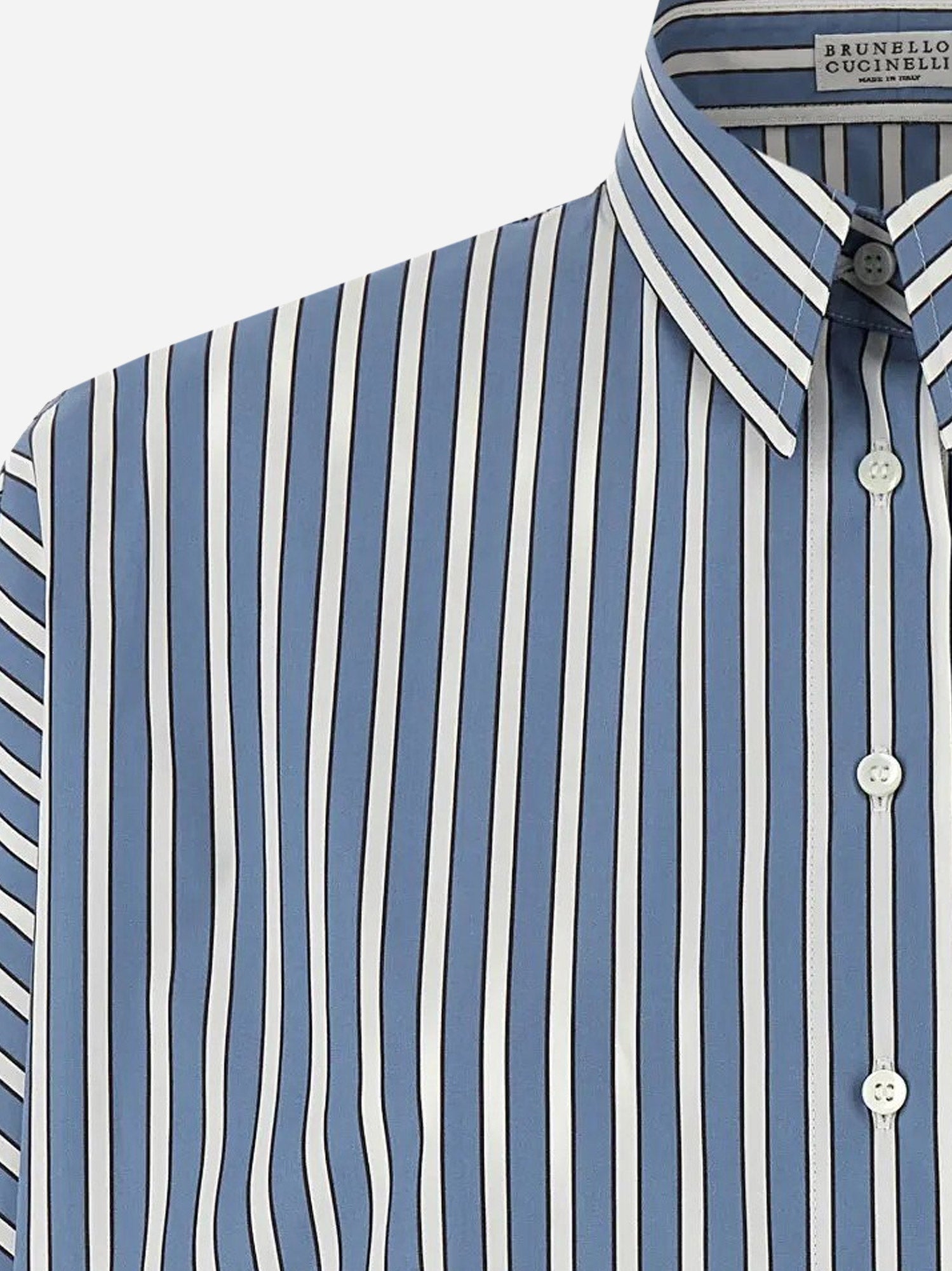 Brunello Cucinelli Shirts Light Blue/brown Stripe/whi Cotone