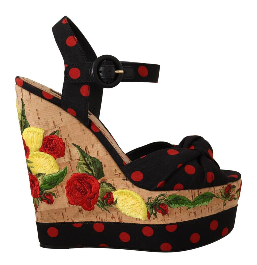 Dolce & Gabbana 45% Silk platform heel sandal in black