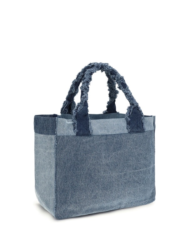 Denim Trapeze Shopper Mid Blue Vintage Cotton Handbags