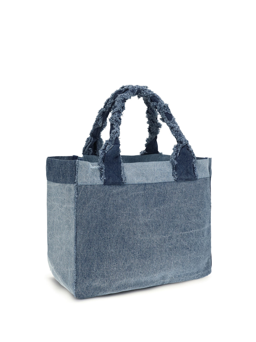Denim Trapeze Shopper Mid Blue Vintage Cotton Handbags