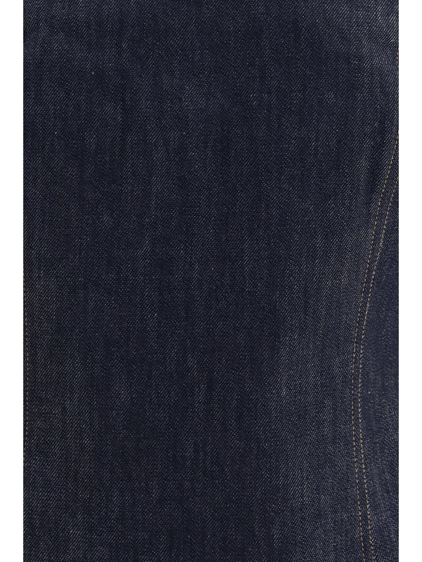 Bandeau Top Denim Effect Twill Blue Cotton Tops