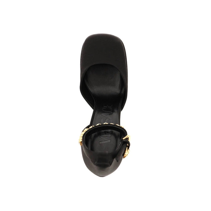 Silk Satin Platform Pumps Black