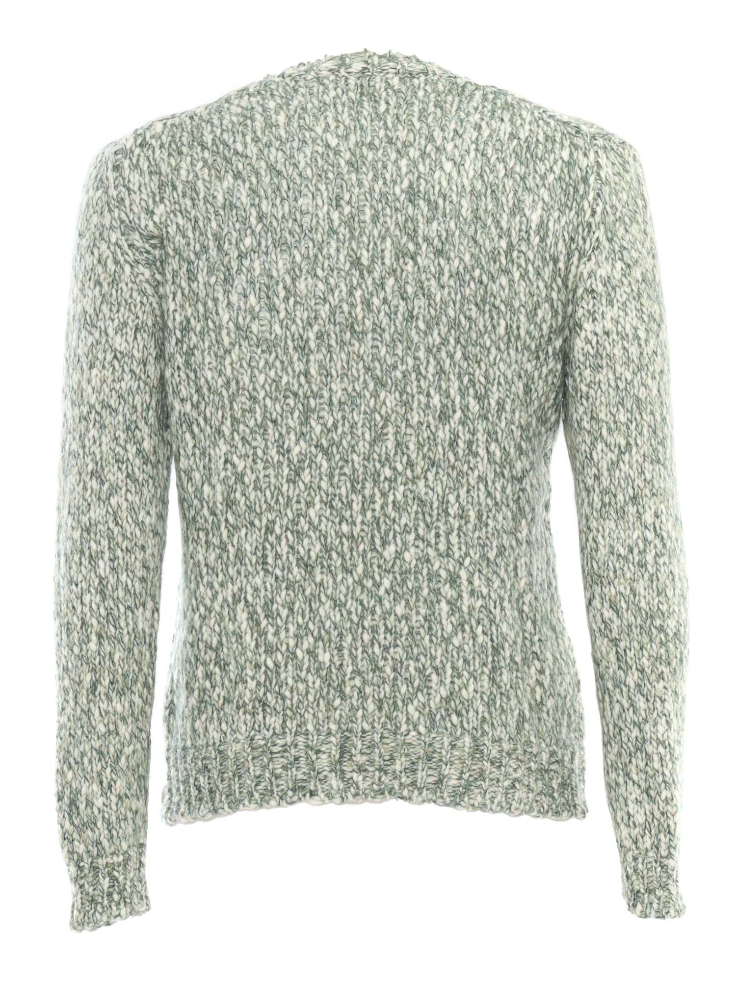 Macro Tweed Knitted Round Neck Sweater Green Wool Alpaca Polyamide Crewneck