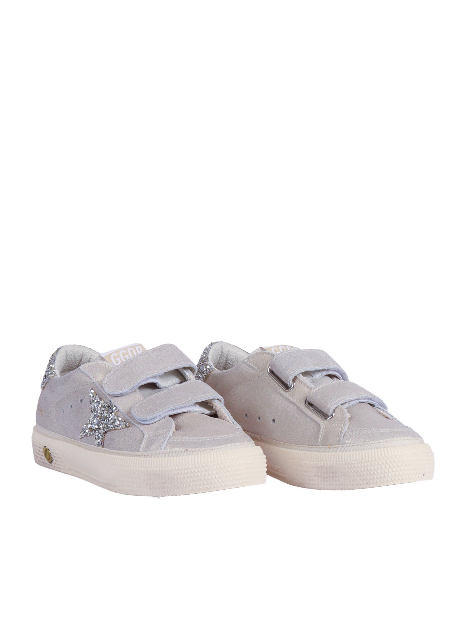 Old School Suede Upper And Strap Shiny Leather Star Heel Silver Kid Sneaker
