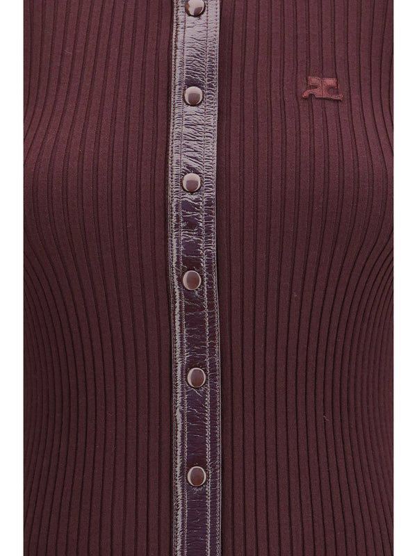 Cardigan With Vinyl Details, Burgundy Viscose