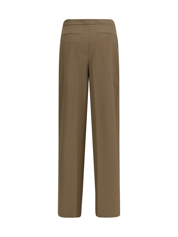 Pleated Pants Beige Wool (ovis Aries) Trousers