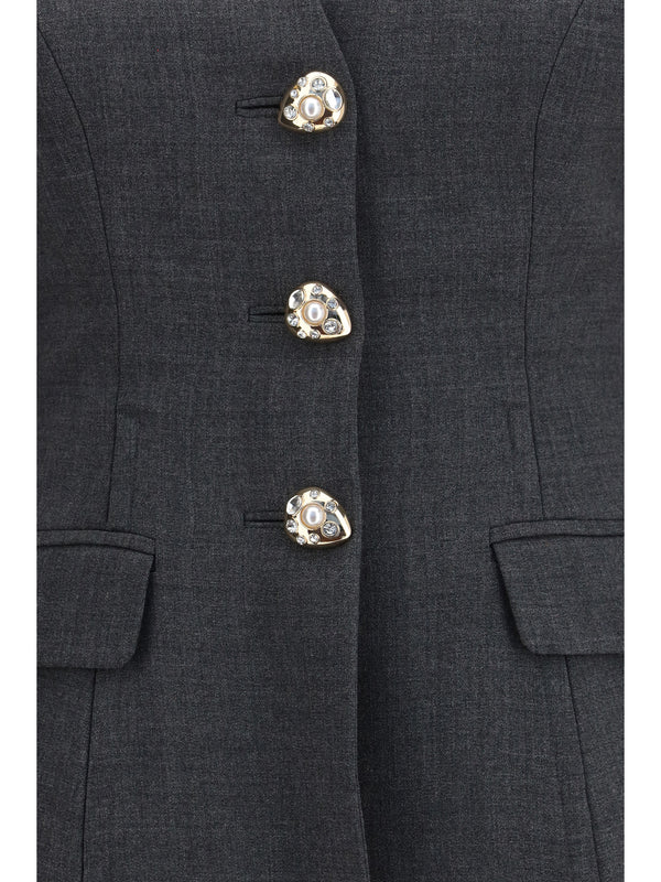 Wool Collarless Jacket Grey Polyester