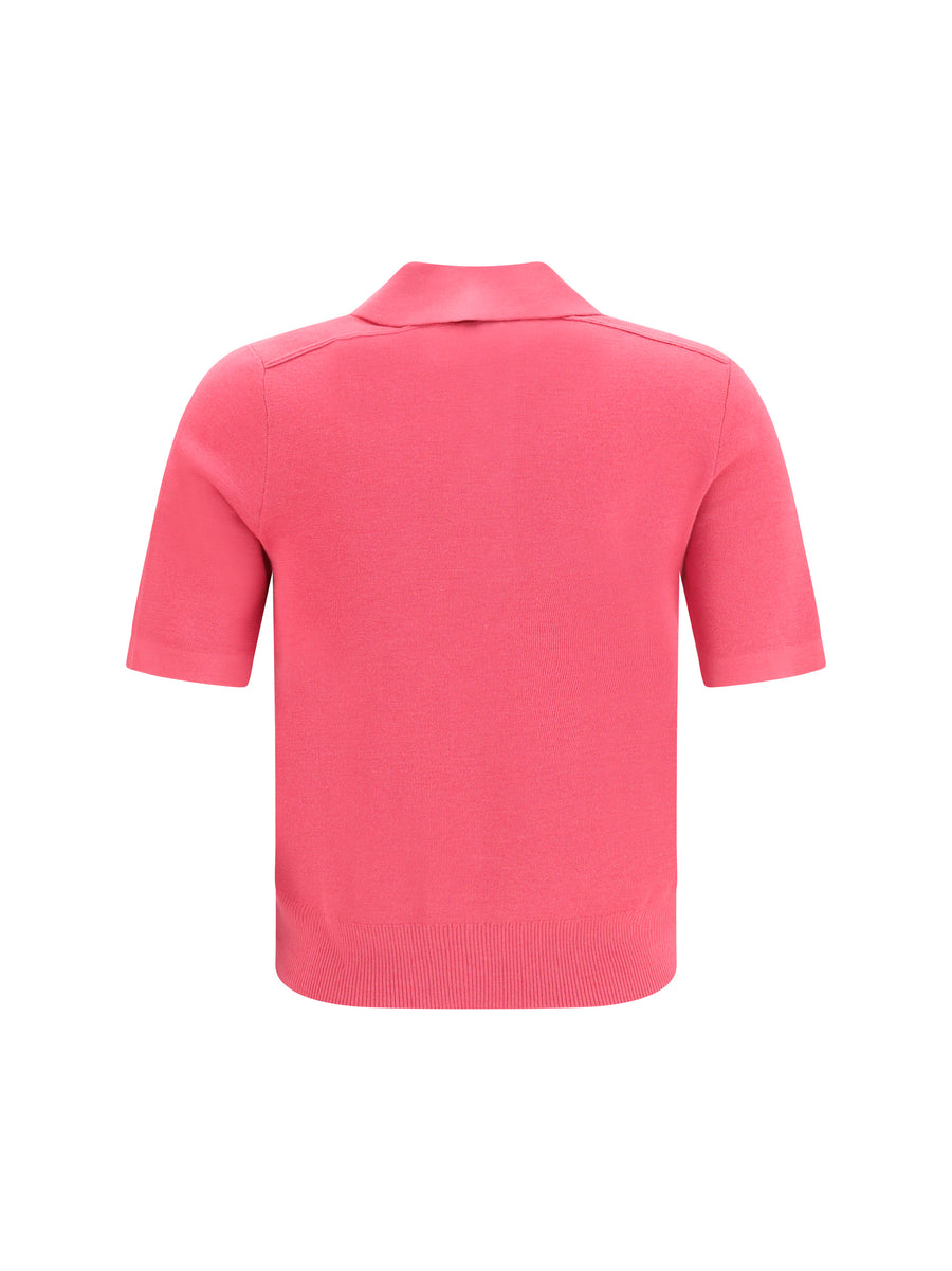 Wool Polo Shirt With Check Mauvewood Pink Merino Knitwear