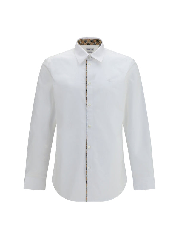 Shirt With Check Trims Cotton Optic White