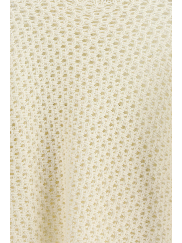 Jumper Platinum Yarn With Micro Sequins Beige Fleece Wool