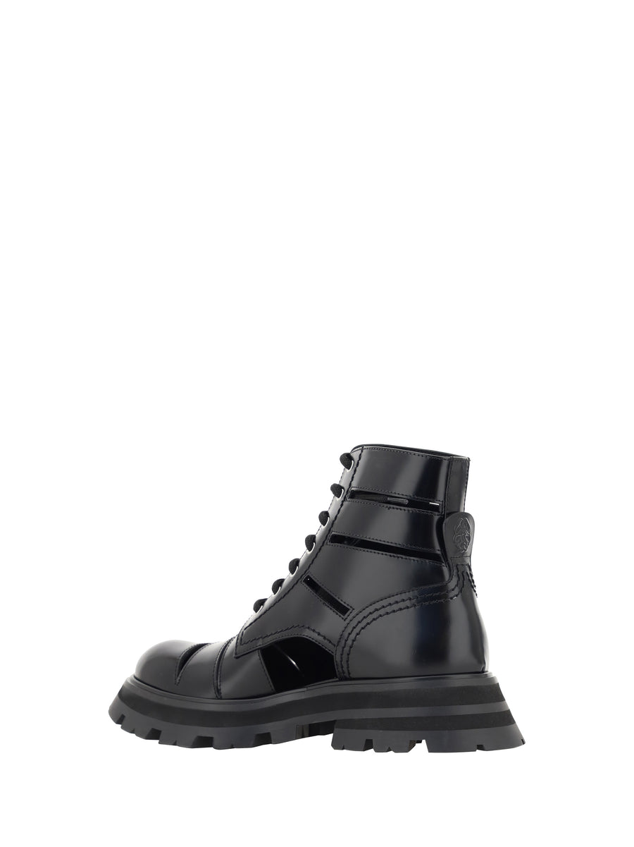 Ankle Boots Wander Combat Black Calf Leather