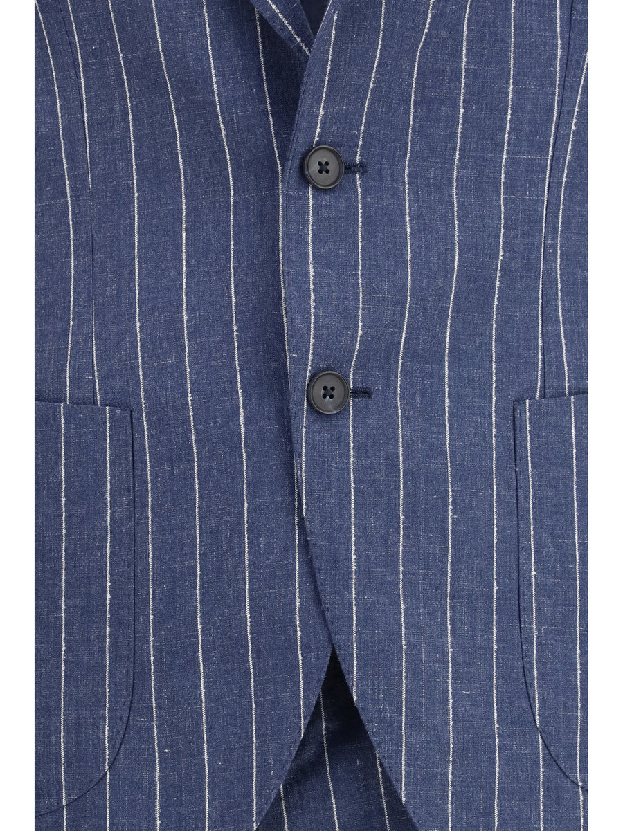 Suit Pinstripe Blue Linen Suits