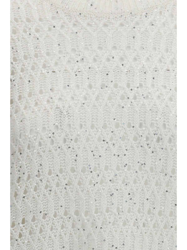 Openwork Sweater White Silk