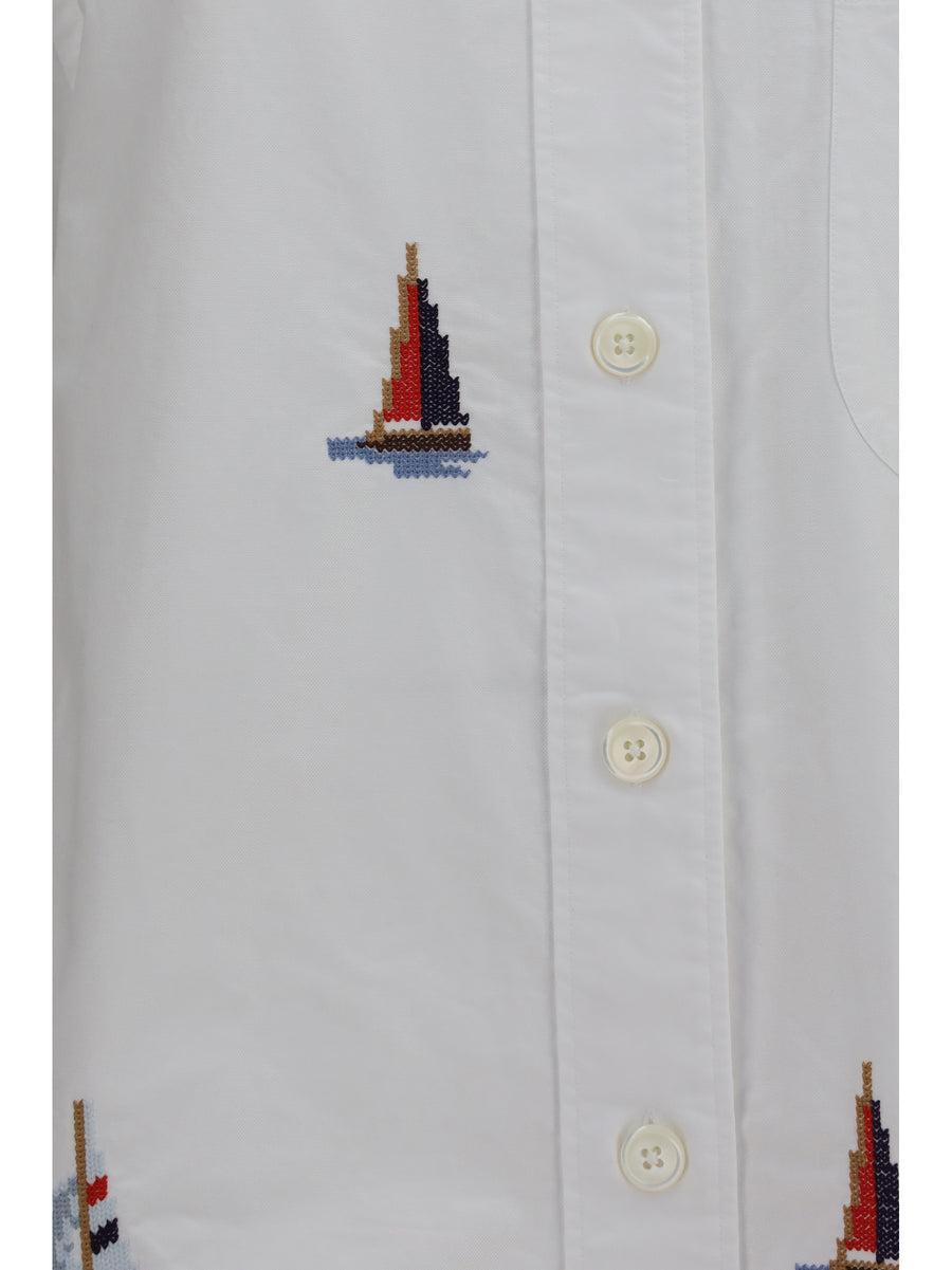 Shirt Sailboat-Embroidered White Cotton