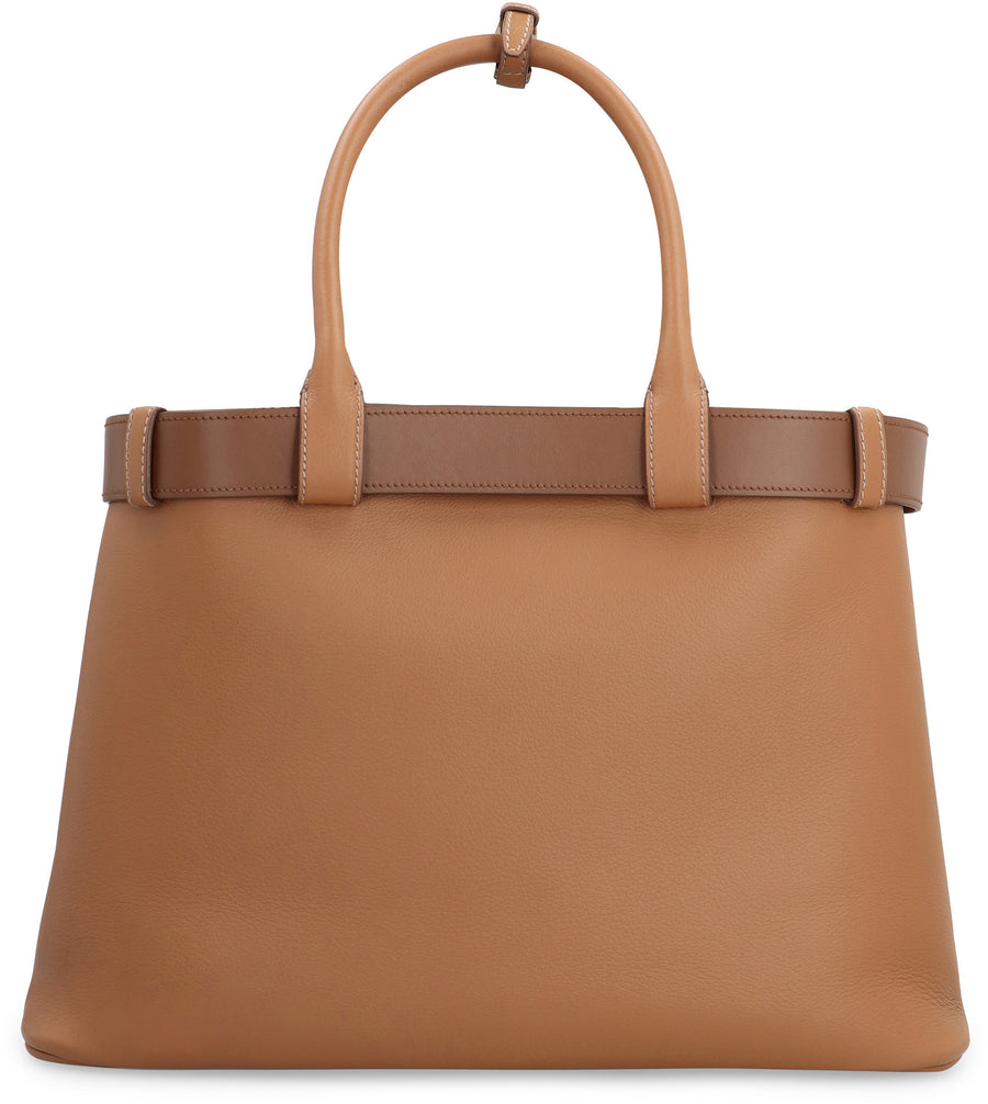 Buckle Calfskin Tote Bag Saddle Brown