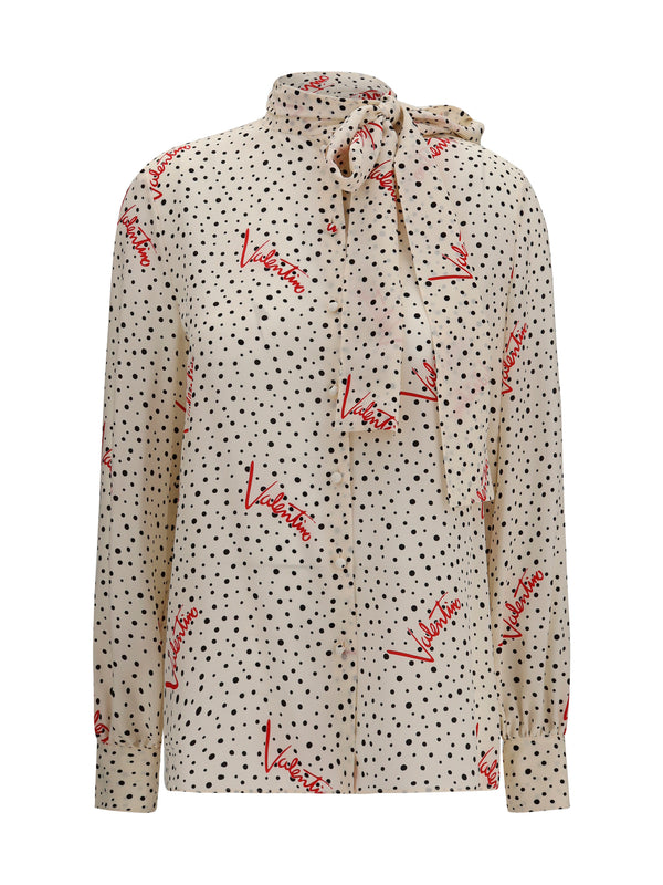 Shirt Bow-Neck Silk Vanilla/black/paris